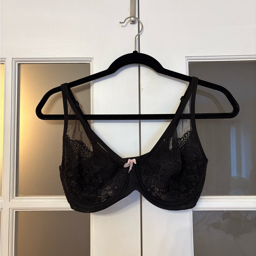 Victoria's Secret Black Lace Bra with Pink Bow